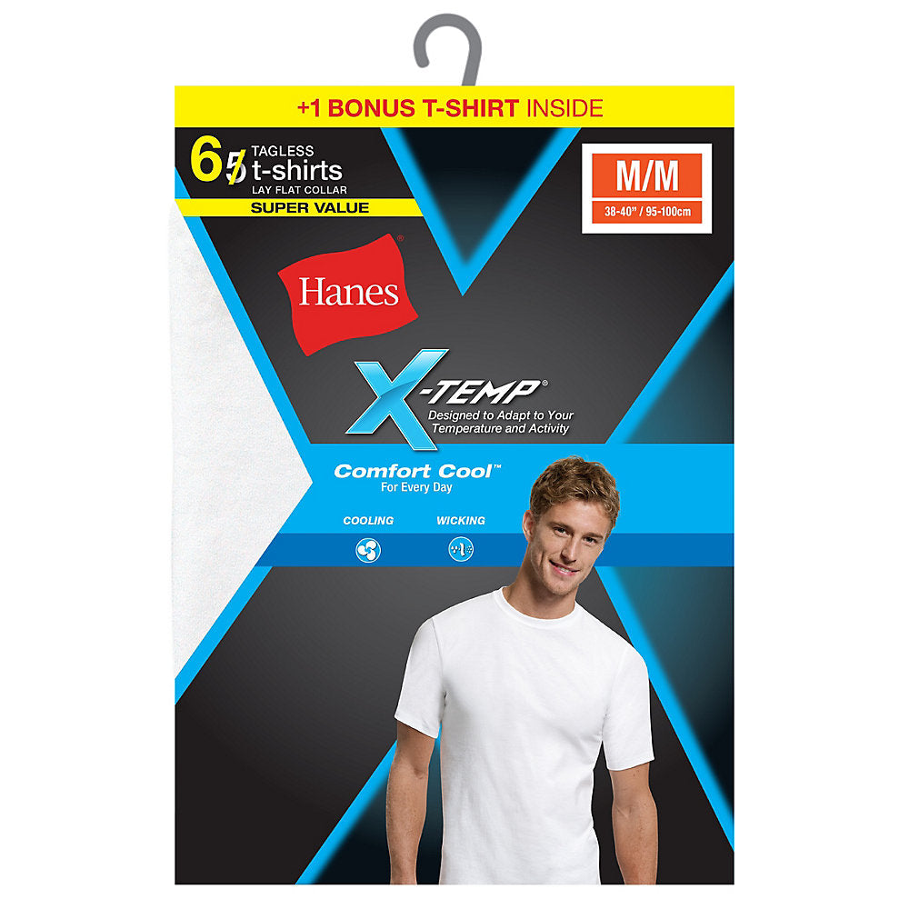 Hanes Men's Red Label X-Temp White Crew Bonus Pk 5-Pack +1 Free, Style 2535X6