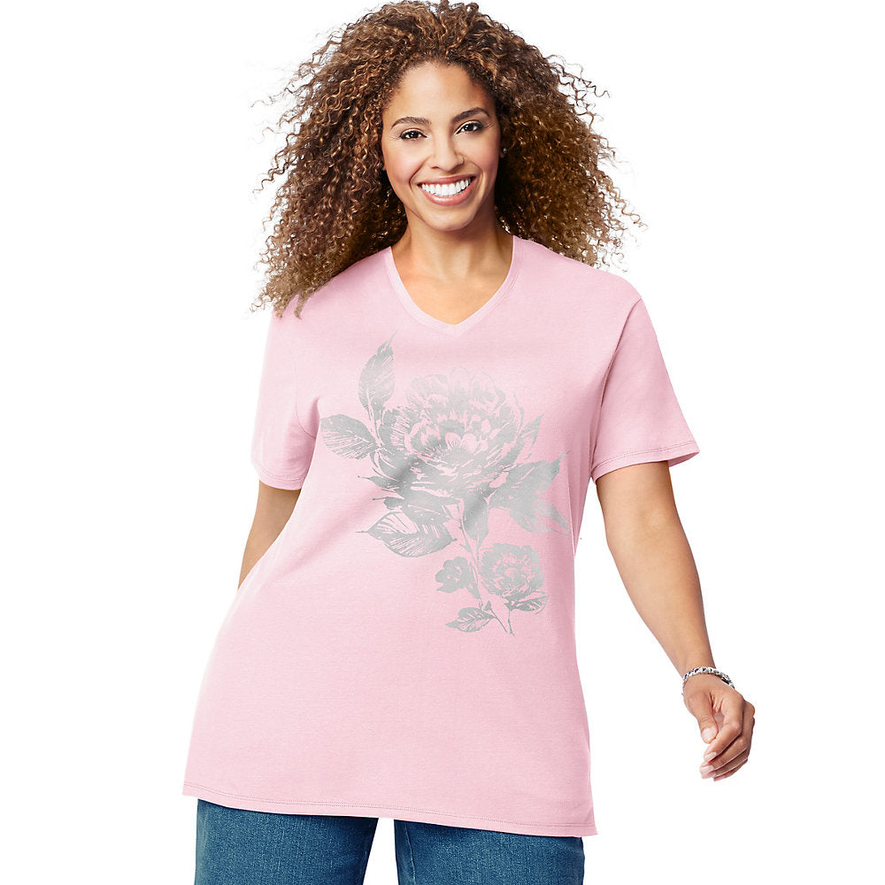 JMS Simple Floral Short Sleeve Graphic Tee,Style GTJ181 Y07239