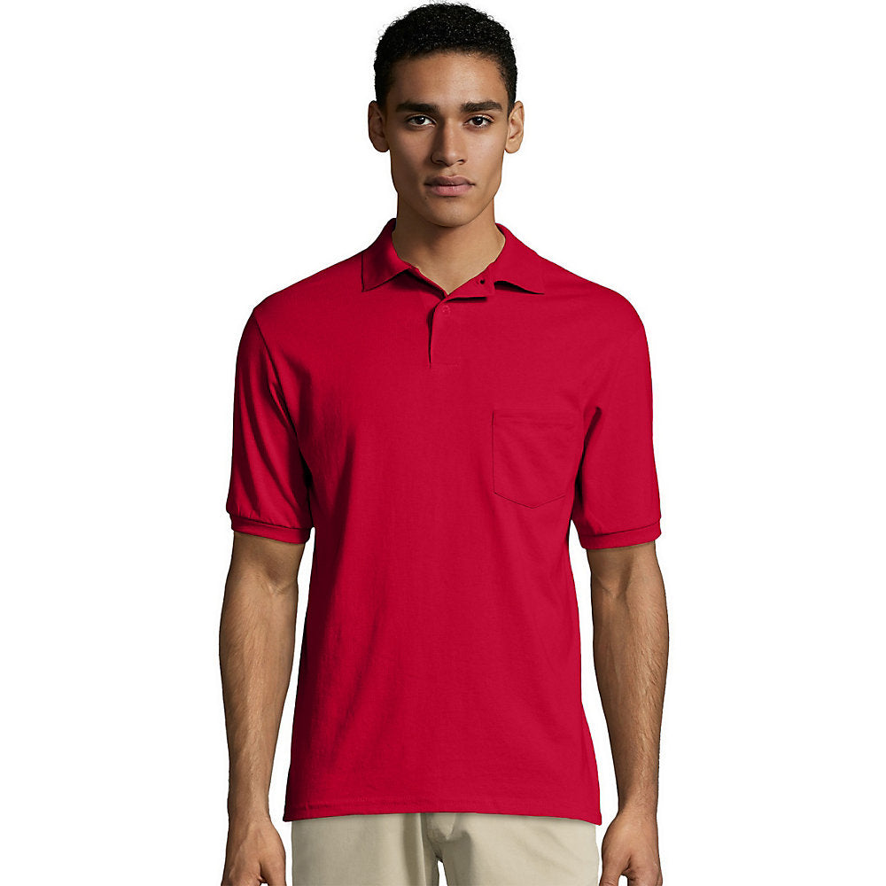 Hanes Men's Cotton-Blend Ecosmart Jersey Polo With Pocket, Style 504