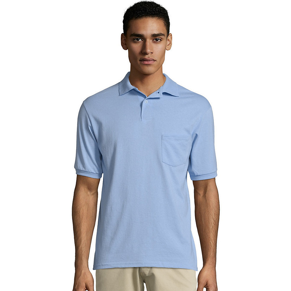 Hanes Men's Cotton-Blend EcoSmart® Jersey Polo with Pocket,Style 0504