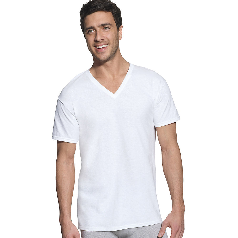Hanes Classic Mens White V-Neck T-Shirt P6,Style 7880W6